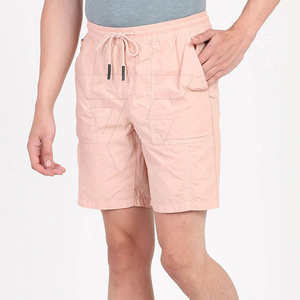 Short d'été décontracté à taille élastique pour hommes avec logo personnalisé en toile de polyester et de coton à motif uni - Product Image 4