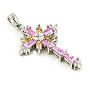 Art Palace Colgante de Plata 925 para Mujer, Hecho a Mano, con Baño de Oro Blanco, Oro Rosa y Rodio, Cruz de Circones, Amuleto Religioso, Tercera Parte - Product Image 3