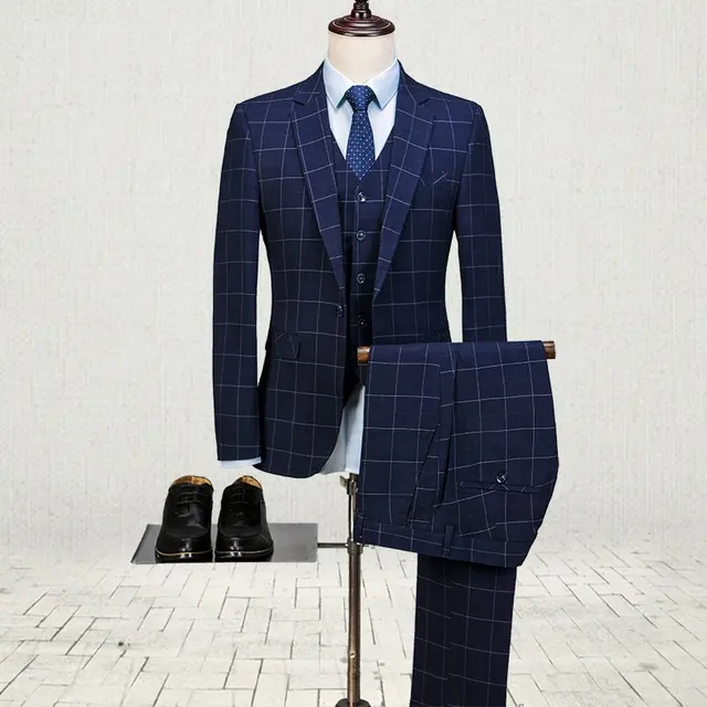 Costume de mariage 3 pièces pour hommes, ensemble de costume de bureau mince de couleur unie, grande taille pour hommes, manteau et pantalon Tuxedos