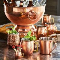 Seau à glace en cuivre vintage unique avec finition à patine antique et poignées solides et durables pour hôtel et bar