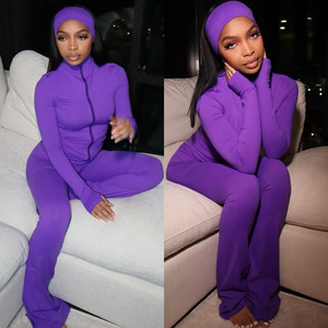 Ensemble de survêtements pour femmes Logo personnalisé Fitness Full Zip Jacket With Flared Pants Gym Sport 2 Pieces Women Active Wear Set - Product Image 2