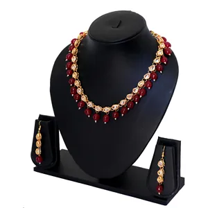 Ensemble de collier choker serti de pierres Kundan plaqué or 24 carats avec zircon pour mariage et cadeau, bijoux de mariée raffinés - Product Image 2