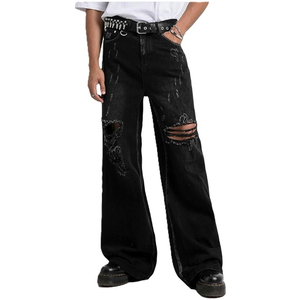 กางเกงยีนส์ขายาวสำหรับผู้ชายกางเกงขากว้างกางเกงขากว้างสำหรับผู้ชายผ้าคอตตอนทรงหลวมสไตล์สตรีทแวร์ - Product Image 6