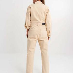 Mono de algodón 100% de verano transpirable informal liso con cuello levantado de manga corta de longitud completa de último diseño para mujer - Product Image 5