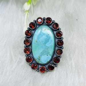 Raw Turquoise <b>Ring</b>, 925 Silver <b>Ring</b>, Bohemian Three <b>Stone</b> <b>Ring</b>, <b>Large</b> <b>Stone</b> <b>Ring</b>, Turquoise <b>Ring</b>, Designer <b>Ring</b> , Gift for Her - Product Image 2