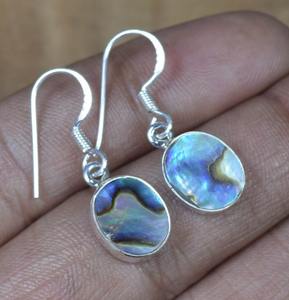 925 Sterling Silver Natural <b>Abalone</b> <b>Shell</b> Oval Shape Gemstone Designer Hook Earring Handmade Jewelry Women's Gift for Birthday - Product Image 4