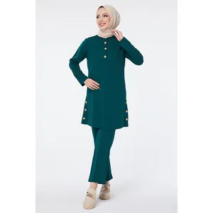 TOFISA SOLID COLOR ELEGANT AND COMFORTABLE HIJAB WOMEN'S TUNIC AND TROUSERS SET WITH TOFISA COLLAR AND TEAR WOODEN BUTTONS