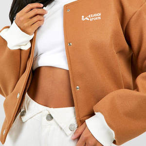 100% laine matériel fait femmes Crop Varsity veste/couleur unie et séchage rapide matériel fait femmes Crop Varsity veste - Product Image 5