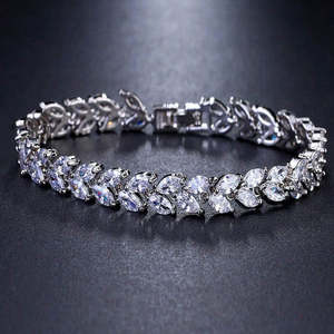 NOVAMART Fine Hallmark Silver American Diamond <b>Bracelet</b> with Crystal Leaves Elegant <b>Bangles</b> & <b>Bracelets</b> Wholesale Export - Product Image 1