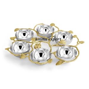 Nouvel ensemble de 6 bols de service modernes de luxe en acier inoxydable non revêtu, motif papillon noir, écologiques, pour fruits secs et dattes - Product Image 3