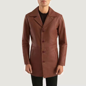 Best Fashionable <b>Men's</b> Leather <b>Coat</b> High Quality Breathable Mandarin Collar <b>Double</b> <b>Breasted</b> Closure Customizable Comfortable - Product Image 5