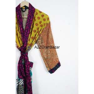 Kimono de Seda Vintage con Estampado Floral de Diseñador, Bata Informal de Verano, Ropa Interior, Camisón de Playa, Kimono Largo hasta el Suelo - Product Image 3