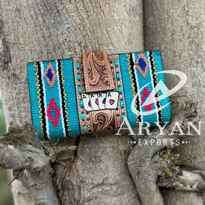 Nueva manta de sillín azteca, embrague de cuero, carteras plegables con estilo occidental para mujer, carteras tejidas a mano, venta caliente, embragues tallados - Product Image 1
