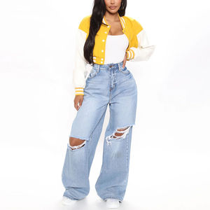 Hot Selling Women's Crop Varsity <b>Jacket</b> Breathable Cotton Canvas Printed with Plain Dyed Windproof Design Direct Raw Processing - Product Image 6