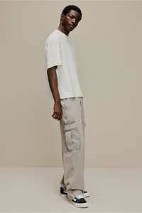 Men's Baggy Cargo Rigid Cotton Denim Beige <b>Trouser</b> Jeans Relaxed Top Quality Rounded Leg Ankle Stack Custom ODM&OEM Cargo Pants - Product Image 5