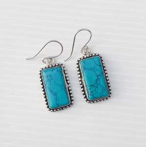 Boucles d'oreilles pendantes turquoise en argent sterling 92,5 plaqué pierre naturelle, fabrication artisanale de luxe, cadeau de mariage pour femme - Product Image 2