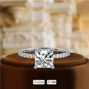 Anillo de Compromiso Solitario con Corte Princesa de 1 Quilate, Cultivado en Laboratorio, Certificado por IGI, Media Pavimentación, Oro Amarillo de 14k, Anillo de Bodas para Regalo de Aniversario - Product Image 2