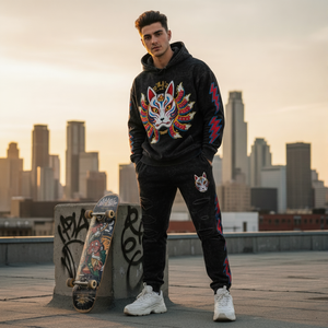 Chándal con capucha de algodón grueso y felpa, con lavado ácido, bordado 3D personalizado, con cuentas, efecto desgastado y estilo vintage, en tendencia - Product Image 5