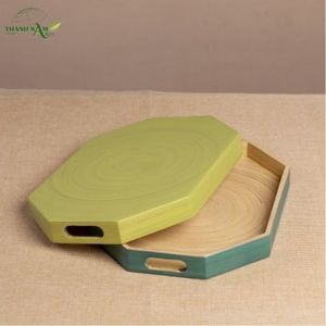 Plateau en bambou laqué octogonal moderne, fait à la main, léger, écologique, décoratif, pour un usage domestique - Product Image 5