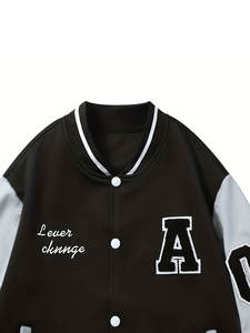 Vestes universitaires sans col personnalisées pour hommes et femmes, en laine/polyester, manches en cuir, tenue décontractée et athlétique, logo frontal, 2025 - Product Image 4