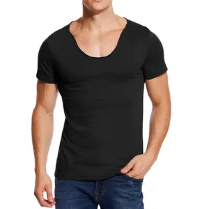 מותאם אישית גברים עמוק v צוואר T חולצות לגברים 2022 מלא שרוולי גברים של T חולצות slim fit 100% כותנה elastane רגיל