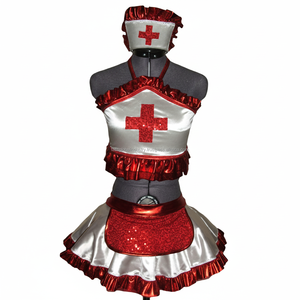 Disfraz de Enfermera Sexy para Mujer, Conjunto de 4 Piezas, Top Corto, Falda Plisada y Diadema, Lencería para Adultos, Juego de Roles - Product Image 3