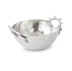 Cuenco artístico de metal plateado con hoja de oro y detalles de ramas mejora la Decoración de mesa moderna y la estética interior de lujo - Product Image 2