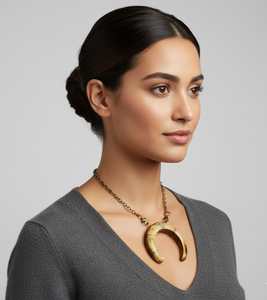 Collar con Colgante de Cuerno de Hueso Vintage con Cadena de Latón Antiguo - Joyería Bohemia Tribal con Doble Cuerno de Luna - Colgante de Hueso - Product Image 2