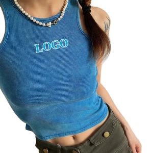 Débardeur personnalisé pour femmes Débardeur pour vêtements solides Débardeur côtelé délavé à l'acide - Product Image 1