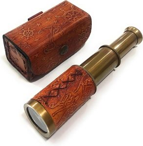 Telescopio Pirata de Latón con Lupa |   Estuche de Cuero para Telescopio de Mano Plegable |   Vajilla |   Aumento de 3x-5x |   Náutico - Product Image 1