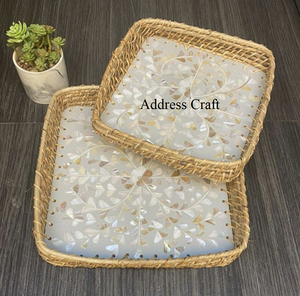 Plateau de service en incrustation de vadrouille Design floral à la mode plateau de service en incrustation d'os décoratif plateau en incrustation de nacre vaisselle assiette - Product Image 6