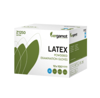 Gants médicaux jetables en latex naturel Bergamot Blancs pour soins dentaires et de santé Certifiés CE/ISO/EN Longueur 240 mm Poudrés Malaisie