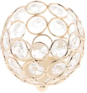 Soporte de Metal plateado con cuentas de cristal de diseño hecho a mano, soporte votivo para velas, soporte de acabado brillante para decoración del hogar, Metal - Product Image 2