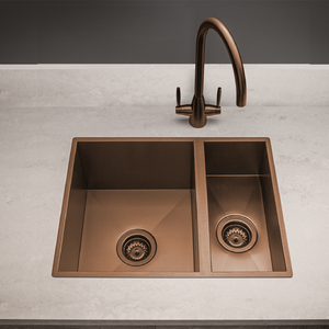 Rectangular Hammered Copper <b>Kitchen</b> <b>Sink</b> with Optional <b>Accessories</b> - Single Bowl <b>Sink</b> Shown with without a Sliding Cutting Board - Product Image 2