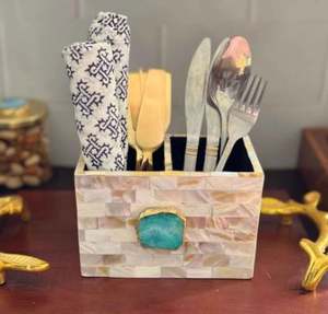 Customizable Classic Mother Pearl Eco-Friendly Cutlery Stand Double Tier Kitchen Dining Standing Type Installation Artisan Craft - Product Image 1