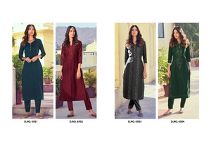 Magnifique ensemble de Kurtis en soie romaine entièrement cousue Collection de travaux de broderie - Product Image 5