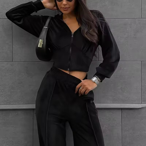 Body de Felpa Francesa con Logotipo Personalizado para Mujer, Chándal |   Conjunto Deportivo de 2 Piezas, Sudadera con Capucha y Pantalones Largos para Uso en Exteriores, Venta al por Mayor - Product Image 4