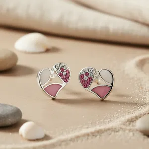 Boucles d'oreilles clous en argent 925, cœur rose, diamant taille poire, or rose, or blanc, pendantes, tendance, plaqué or, pierre naturelle, cadeau pour femme - Product Image 2