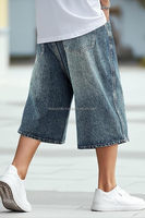 Shorts de Mezclilla para Hombre, Estilo Urbano, Transpirables, de Alta Calidad, Corte Recto Holgado, Ligeramente Elásticos, 100% Algodón
