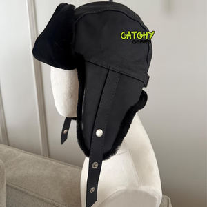 Chapeau d'aviateur en peau de mouton noire fait main, véritable fourrure de mouton retournée, unisexe, casquette de vol - Product Image 3