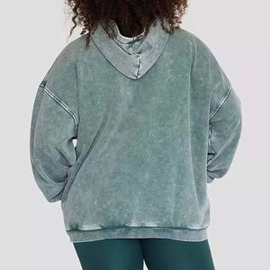 Service OEM Streetwear Sweats à capuche délavés à l'acide pour femmes Manches longues Couleurs unies Épaules tombantes tricotées pour femmes Sweats à capuche délavés à l'acide - Product Image 2