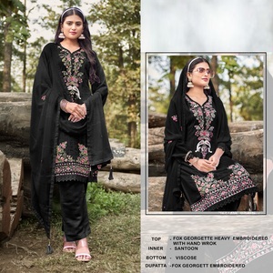 Lo último Fox Georgette pesado bordado con trabajo a mano con Stanton viscoso con dupatta - Product Image 2