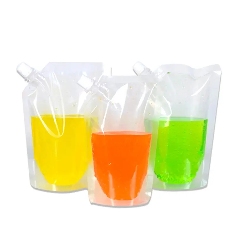 disposable custom juice milk beverage transparent stand up bag with spout stuffing and packing bags
