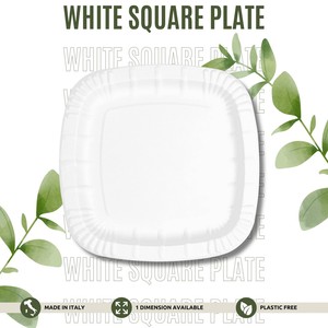 Assiette carrée en papier blanc jetable, recyclable et biodégradable, de qualité alimentaire, avec revêtement, pour usage commercial, style solide - Product Image 2