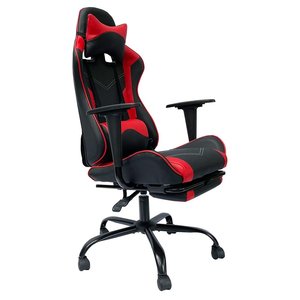 Gaming Chair 7188 Chinese-Style <b>Adjustable</b> Height Black & Red with <b>Footrest</b> Home Office Metal Frame & PU Cushion - Product Image 2
