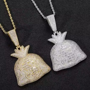 Collar con Colgante de Bolsa de Dinero y Signo de Dólar, con Moissanita y Micro Pavé, Estilo Hip Hop, Chapado en Oro - Product Image 2