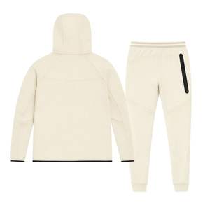 Conjunto Deportivo de Chaqueta con Capucha y Cremallera Completa y Pantalones Deportivos de Felpa Técnica para Hombre, Color Marfil, para Entrenamiento Atlético - Product Image 2