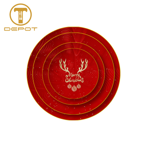 Juego de Platos Festivos Rojos con Borde Dorado, Platos Decorativos para Servir, Vajilla de Porcelana China para Cena Navideña, para Fiestas, Banquetes, Hogar y Cocina - Product Image 1