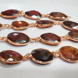 Hessonite naturelle grenat pépite Briolette connecteur chaîne forme libre inégale 15 à 20mm lunette chaîne à la main - Product Image 1