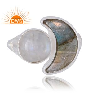 Vente chaude 925 Sterling Silver Natural Labradorite & Rainbow Moon Gemstone Ring Bijoux personnalisés pour les femmes Cadeau pour elle - Product Image 3